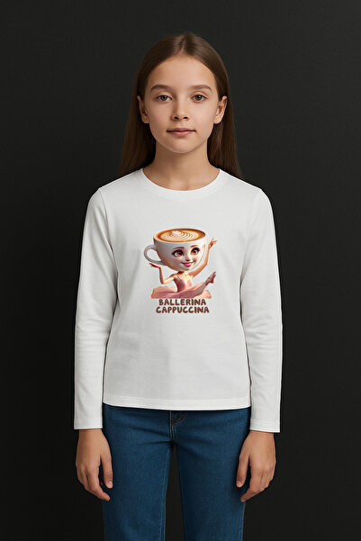 BLITZ ISTANBUL Ballerina Cappuccina Italian Brainrot Design Printed Long Sleeve Children's T-Shirt