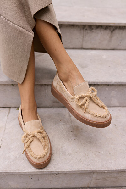 ANGELİNA JONES PAVLİNA KADIN BEJ GERCEK SUET DERİ LOAFER AYAKKABİ