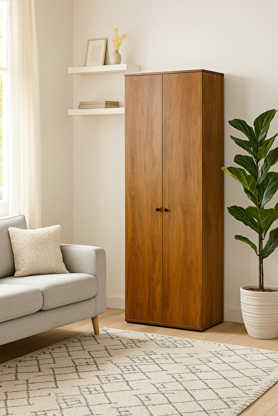MARIA HOMES خزانة ملابس خشبية عصرية باللون البني - ١٩٦×٦٢×٣٦ سم | خزانة تخزين...