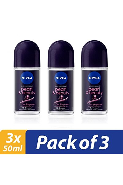 NIVEA 3 × 50 مل مزيل عرق رول أون بيرل بيوتي للمسام تحت الإبطين