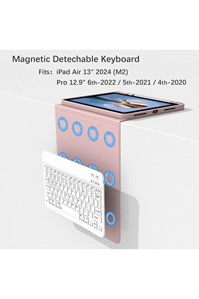 HYX حافظة لوحة مفاتيح لجهاز iPad Air 13'' 2024 M2، Pro 12.9 الجيل السادس 2022، لوحة مفاتيح لاسلكية قابلة للفصل مغناطيسيًا