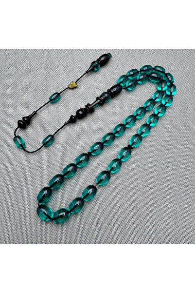 ASLAN Tesbih Emine REŞVANİ Usta İşçilikli Halkalı İmame Zümrüt Yeşil Ateş Keh...