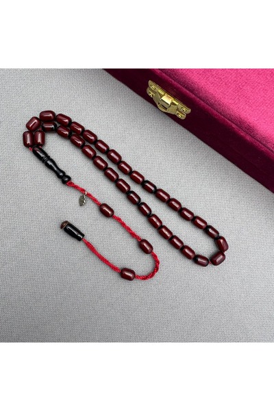 ASLAN Tesbih Şükrü BABA Usta İşçilikli Osmanlı Benzetme Kapsül Kesim Vişne Rengi Sıkma Kehribar Tespih