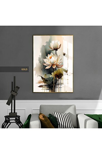 tablo köşkü TABLOKÖŞKÜ Lotus Serenity Nilüfer Çiçeği Desenli Temperli Cam Tab...