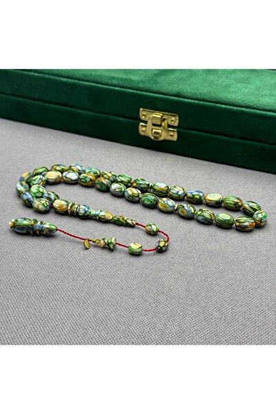 ASLAN Tesbih İşçilikli Özel Seri Yeşil Multi Color Fransız Galalith ( Galanit ) Tespih
