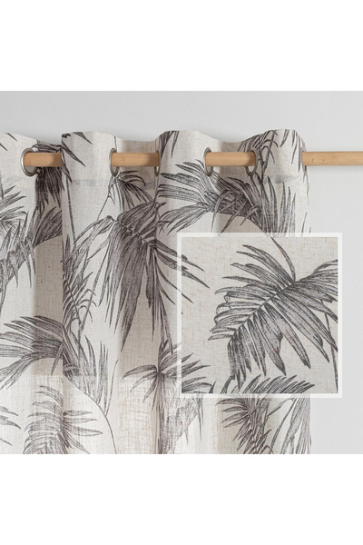 Five Store Linen fabric curtain with rings, palm leaves, Tenier, density 200 g/m2, 135 x 270 cm, beige