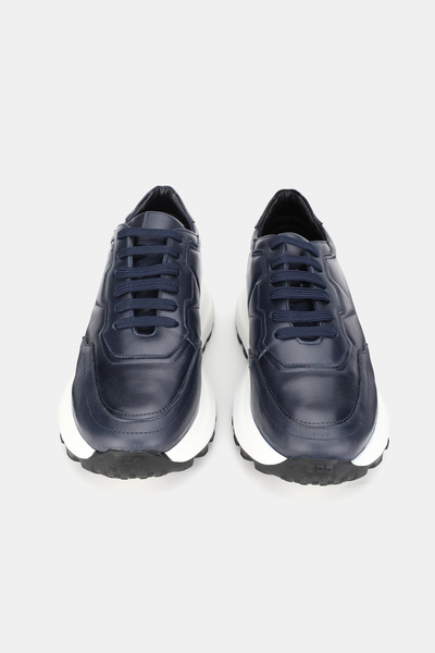 TUNAELLİ Men's Dark Blue Genuine Natural Leather Size 39-46 Eva Sole Lace-Up Sneaker Shoes