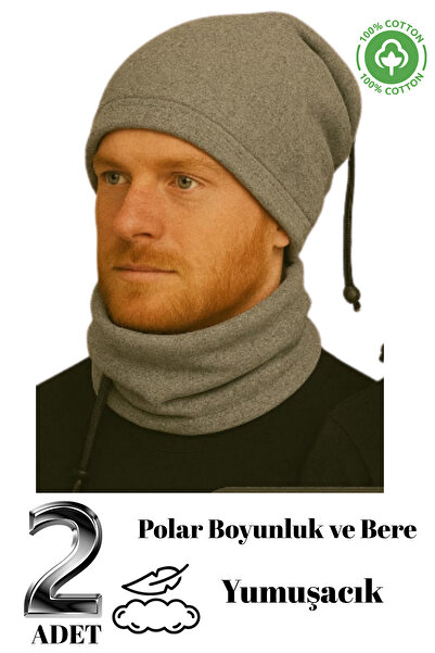 DİLRUBA AVM 2-Piece Polar Fleece Neck Warmer Set, Gray, Winter Thermal Insulated, Soft, Warm, High Quality