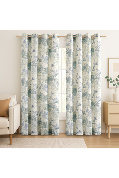 Amelia Home Perdea tip tesatura in cu inele, model floral, Aysel, densitate 2...