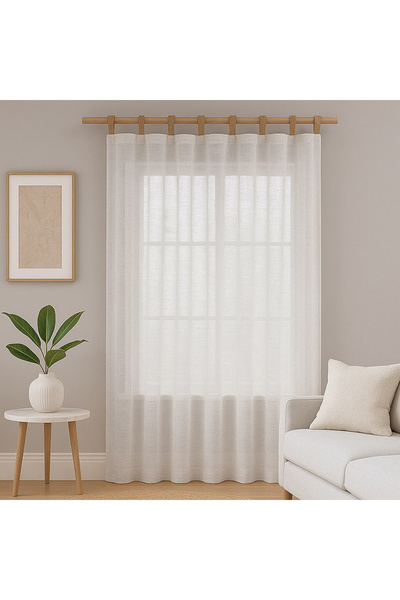 Five Store Linen fabric curtain with braided straps, modern style, Lienz, density 75 g/m2, 140 x 270 cm, beige