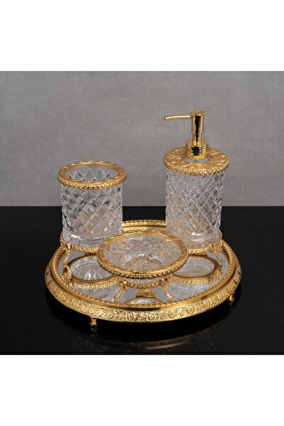 Hinora Σετ μπάνιου Crystal Model Casting με καθρέφτη 4 τεμαχίων (Θήκη οδοντόβουρτσας-Δοχείο υγρού σαπουνιού-Δοχείο στερεού σαπουνιού)