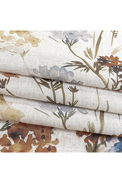 Five Store Linen fabric curtain with rings, floral pattern, Edis, density 200 g/m2, 135 x 270 cm, yellow