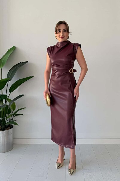 MaziButik Tokalı Deri Elbise