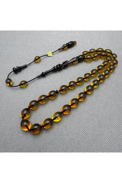 ASLAN Tesbih Emine REŞVANİ Usta İşçilikli Halkalı İmame Bal Rengi Ateş Kehrib...