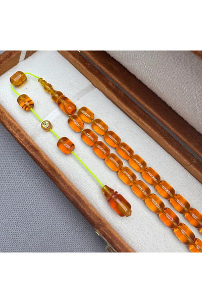 ASLAN Tesbih Mesut ELMA Usta İşçilikli Alman Blok Zar Kehribar Tespih