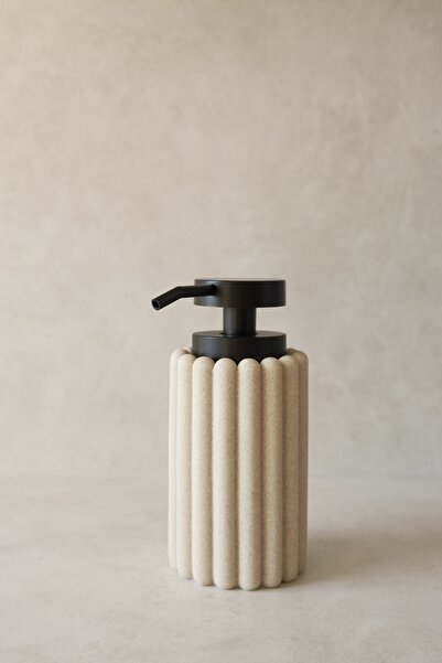 Dekorzdükkan Siyah Başlıklı Krem Taş Dokulu Sabunluk