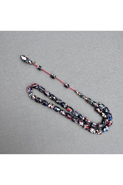 ASLAN Tesbih Dalgıç Usta İşçilikli Özel Seri Mavi Kırmızı Fransız Galalith ( Galanit ) Tespih