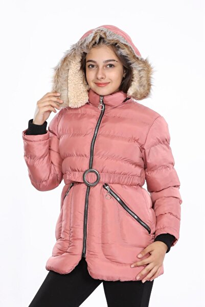 LASGARİS JEANS Kız Çocuk Kürklü Kapüşonlu Şişme Mont