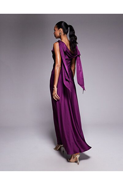 ASOS Off-the-shoulder maxi dress with tie detail in raspberry purple