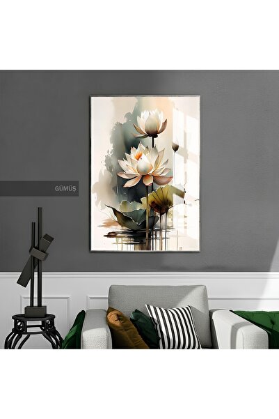 tablo köşkü TABLOKÖŞKÜ Lotus Serenity Nilüfer Çiçeği Desenli Temperli Cam Tab...