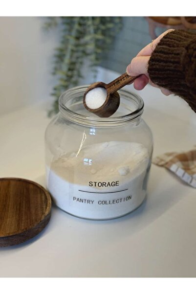 BUCOLIC Terra Acacia Glass Jar with Lid and Scale Spoon Small