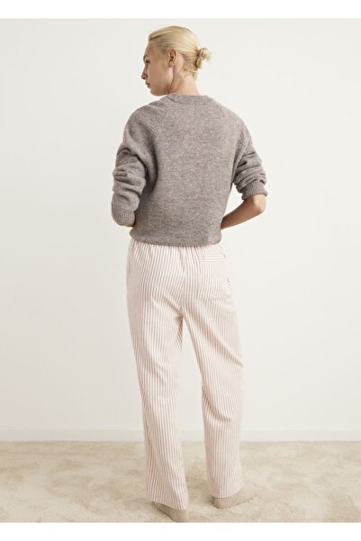 MANGO Woman Dokuma çizgili flanel pantolon