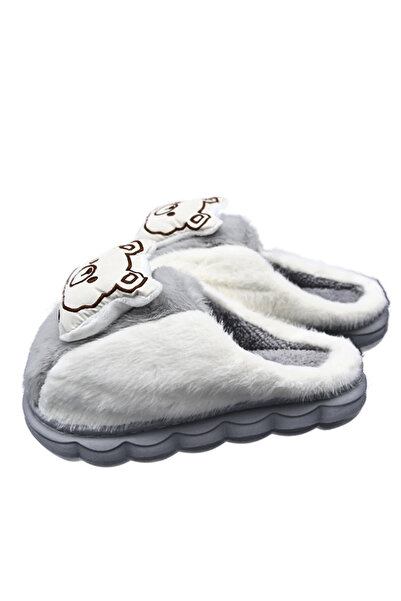 FOTOFUN Papuci pufoși și călduroși pentru copii - Model CuteBear, Gri, 32-33