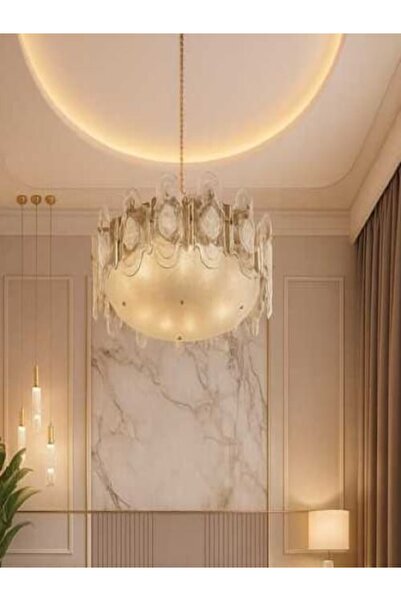 KİNZ ثريات مودرن اكريليك ذهبية مقاس 60 سم ثلاثة اضاءات ليد