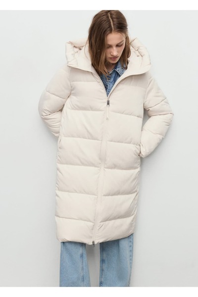 MANGO Woman Long Quilted Anorak with a Hood