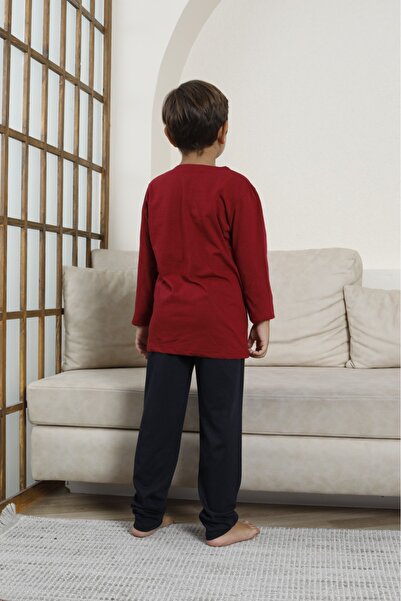 LİLA İÇ GİYİM Chlapecká pyžamová souprava s dlouhým rukávem a potiskem, vínová barva