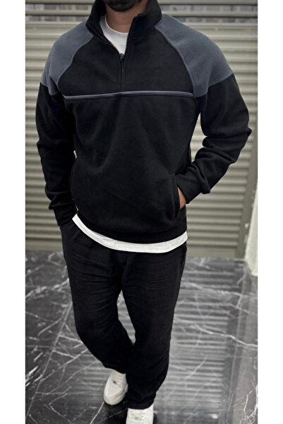 Fermuarlı Dik Yaka Polar Sweatshirt