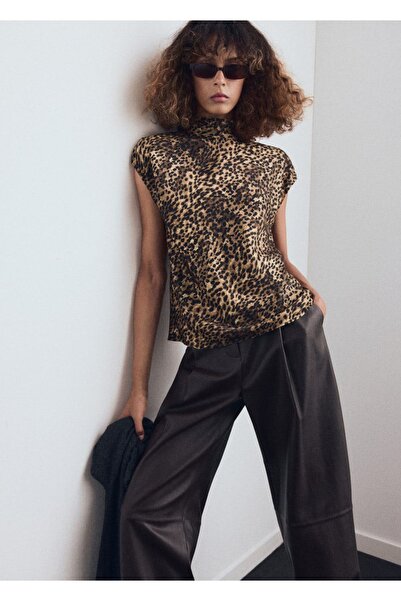MANGO Woman Leopar desenli saten bluz