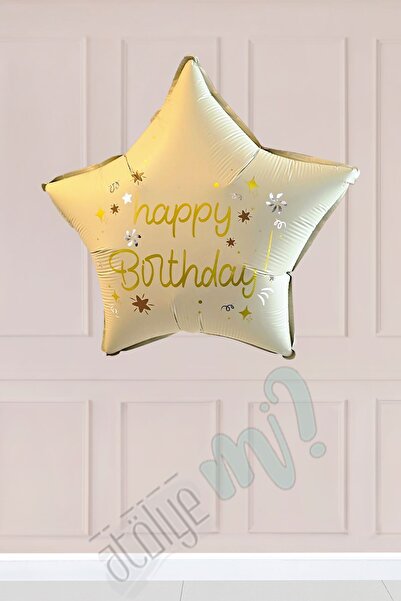 Atölye Mi Krem Happy Birthday Yazılı Yıldız Folyo Balon
