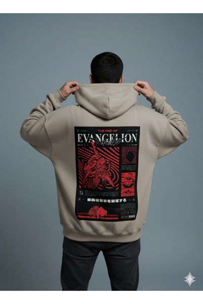 By Caspita Fashion Μπεζ φούτερ με κουκούλα με στάμπα στο πίσω μέρος Lenithra Evangelion