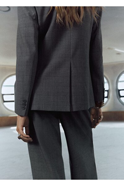 MANGO Woman Kareli çift düğmeli blazer ceket