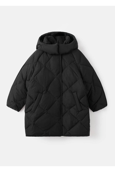 MANGO Kids Kapüşonlu uzun kapitone anorak