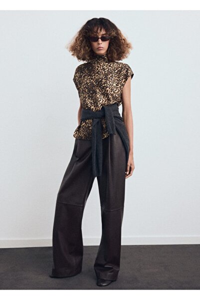 MANGO Woman Leopar desenli saten bluz