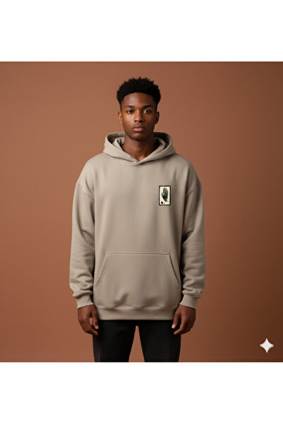 By Caspita Fashion Lenithra Death Back Printed Unisex Oversize Beige Hoodie