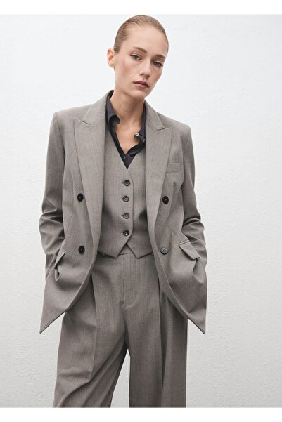 MANGO Woman Yün karışımı çift düğmeli kumaş blazer ceket