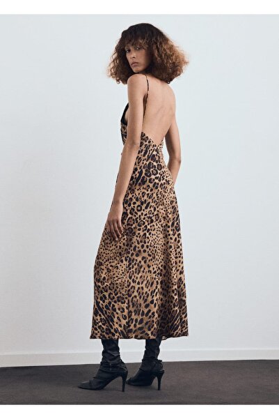 MANGO Woman Leopar desenli sırtı açık elbise