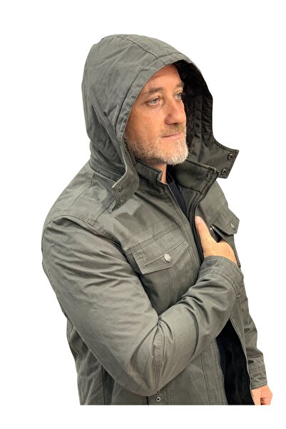 DYNAMO Men's Green Color Hooded Fur Lined Waterproof Jacket Coat