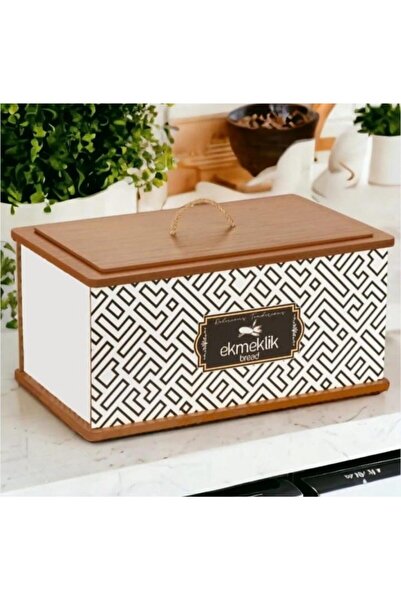 decorev Decorative Wooden Bread Bowl with Lid – Geometric Pattern