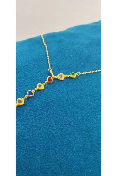 şinda takı Y kolye gold renkli taşlı tasarım Y kolye