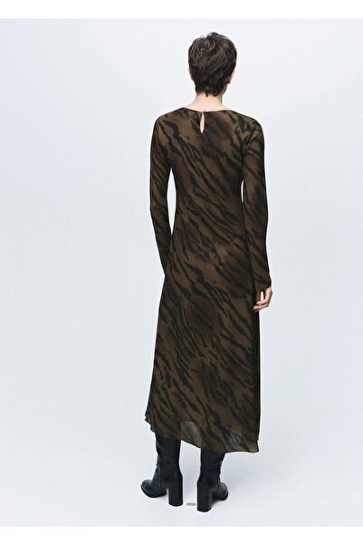 MANGO Woman Saten hayvan desenli elbise