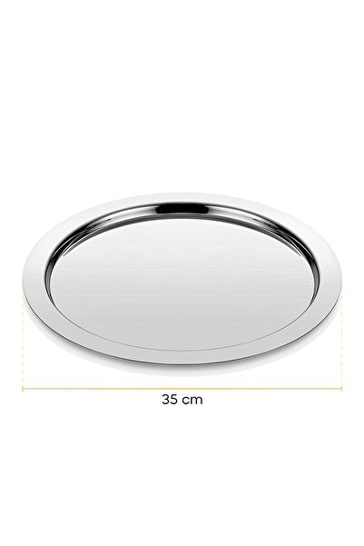 PerottiHome Service Tray Round Stainless Steel Metal Silver 35 cm