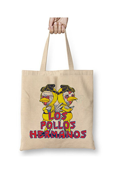 Toyaso Λευκή υφασμάτινη τσάντα Los Pollos Hermonos με μακριά λαβή Τσάντα αγορ...
