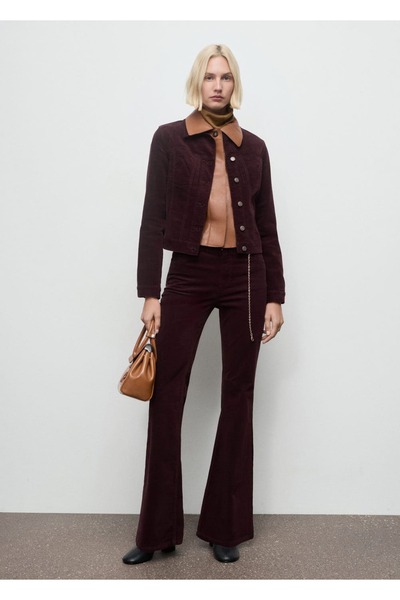 MANGO Woman Dikişli kadife mont