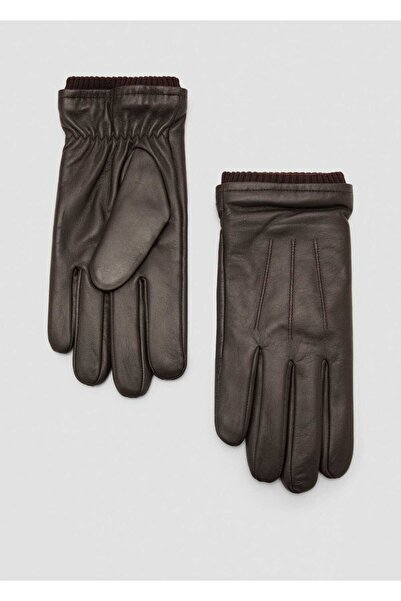 MANGO Man Büzgü detaylı %100 deri eldiven