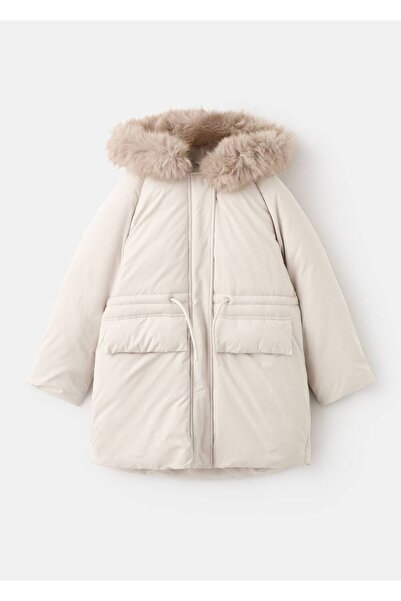 MANGO Kids Kapüşonu suni kürklü anorak