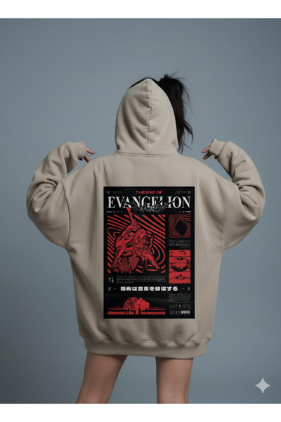 By Caspita Fashion Μπεζ φούτερ με κουκούλα με στάμπα στο πίσω μέρος Lenithra Evangelion